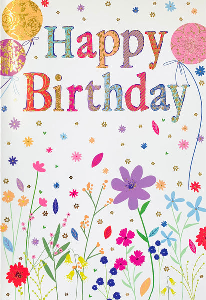 Birthday card for her - balloons and flowers