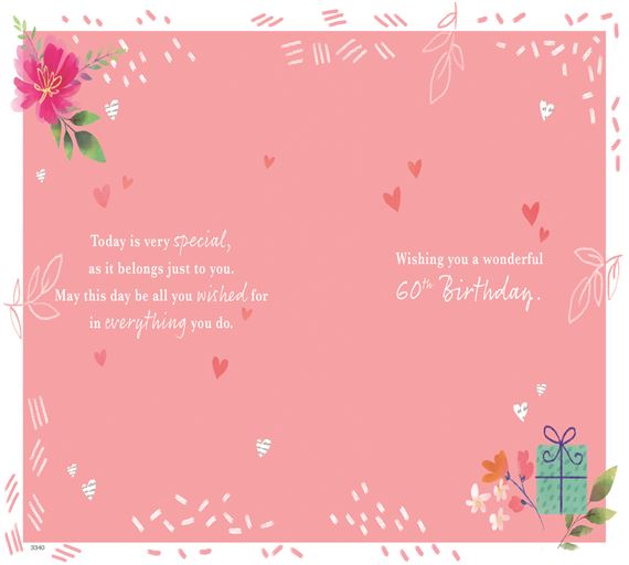 60th birthday card- gifts and flowers