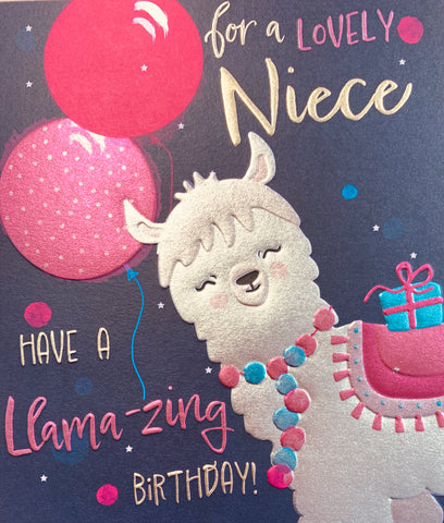 Niece birthday card - birthday llama