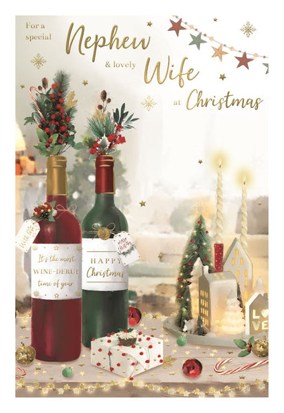 Nephew and Wife Christmas card - Xmas wine