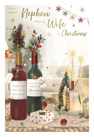 Nephew and Wife Christmas card - Xmas wine
