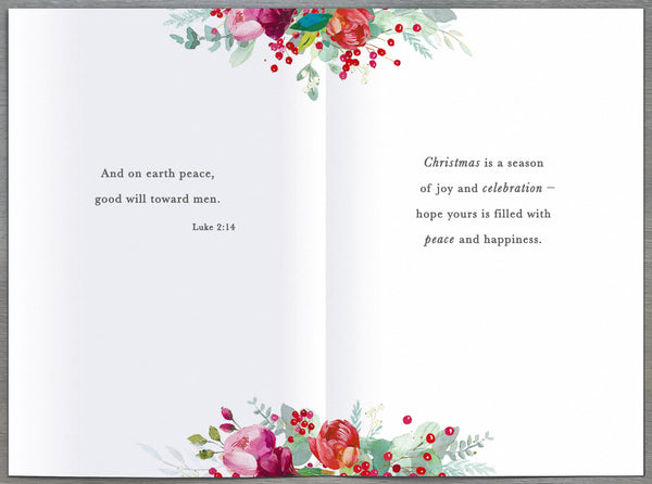 Religious Christmas card - candle and flowers