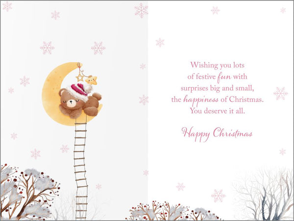Great-Granddaughter Christmas card - cute bear and moon