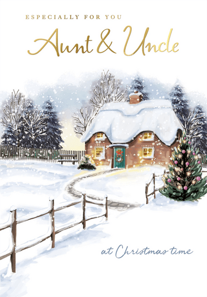 Aunt and Uncle Christmas card - Xmas cottage