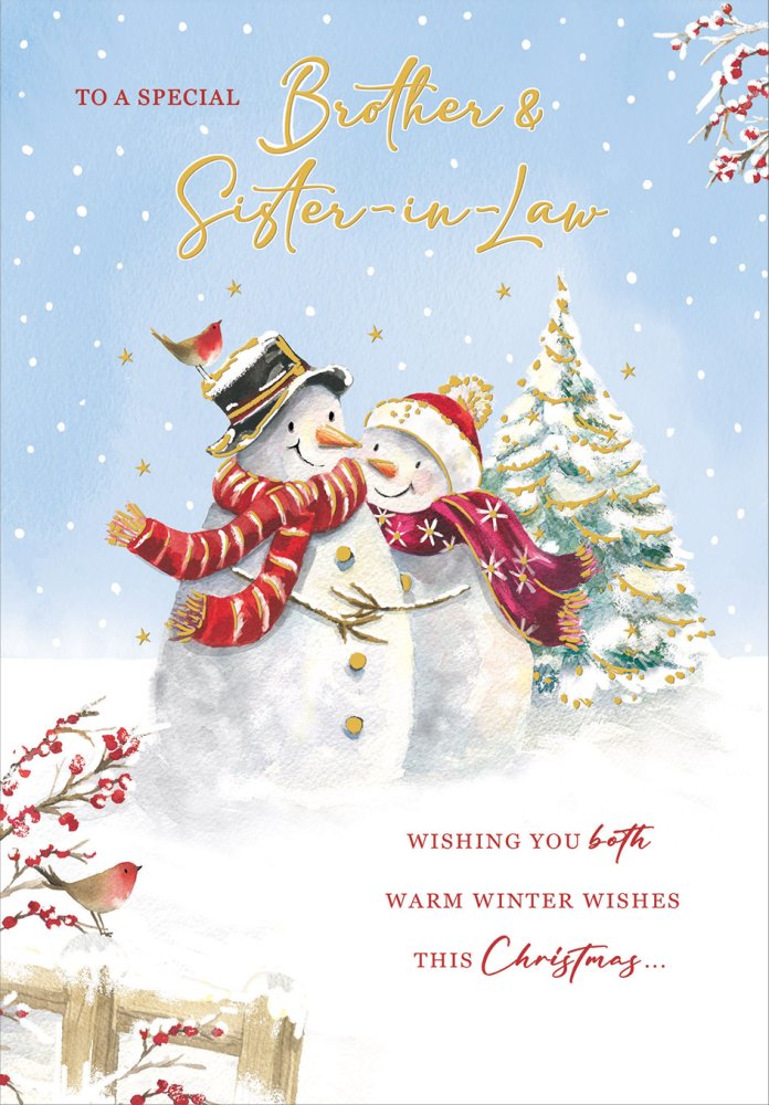 Brother and Sister-in-law Christmas card - cute snow couple