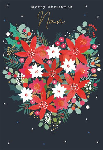 Nan Christmas card - festive floral heart
