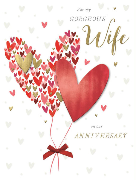 Wife anniversary card - balloon hearts - large card