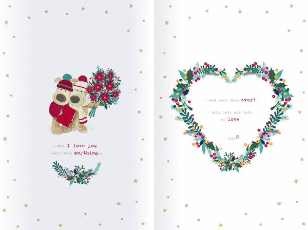 Girlfriend Christmas card - Boofle with Xmas flowers