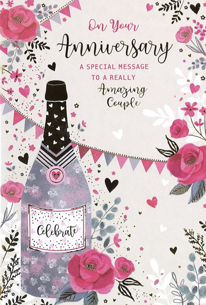Your wedding anniversary card - fizz and flowers