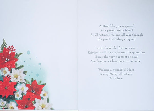 Mum Christmas card - traditional Xmas flowers