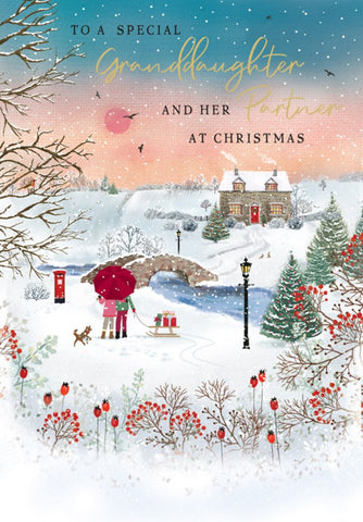 Granddaughter and Partner Christmas card - festive fireside