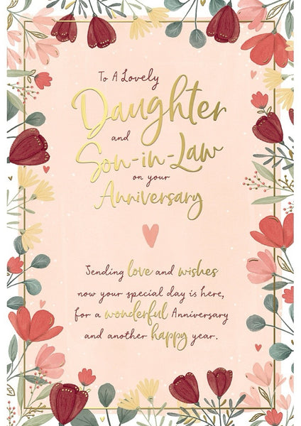 Daughter and Son in law wedding anniversary card - flowers