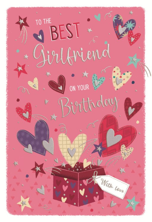 Girlfriend birthday card - modern hearts