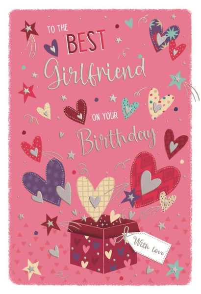 Girlfriend birthday card - modern hearts