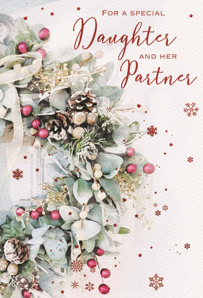 Daughter and Partner Christmas card- Xmas wreath