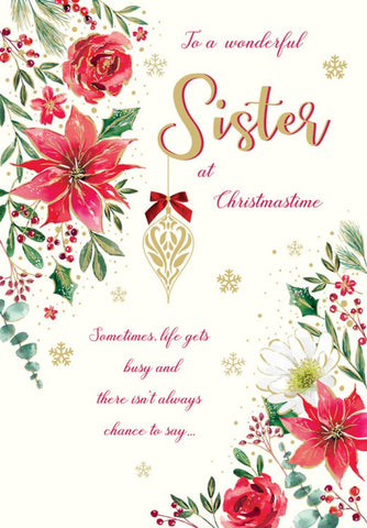 Sister Christmas card- festive poinsettias