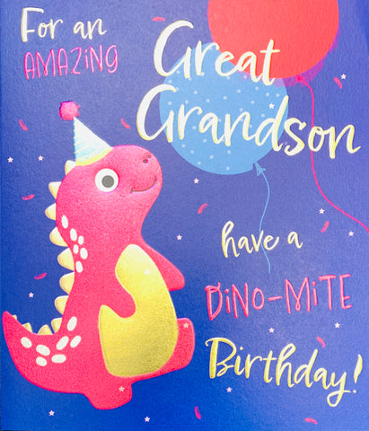 Great Grandson birthday card - birthday dinosaur