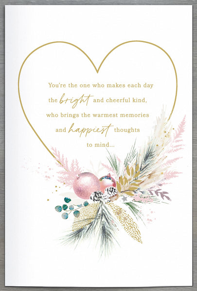 Luxury Wife Christmas card - hearts and flowers