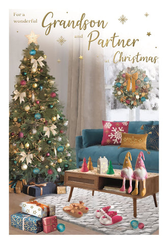 Grandson and partner Christmas card- Xmas tree