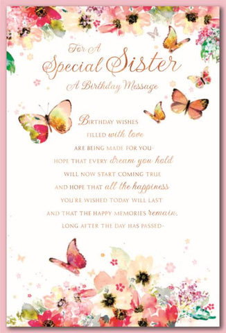 Sister birthday card-flowers, long verse
