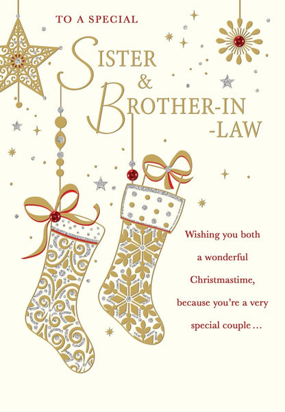 Sister and Brother-in-law Christmas card- modern Xmas stockings
