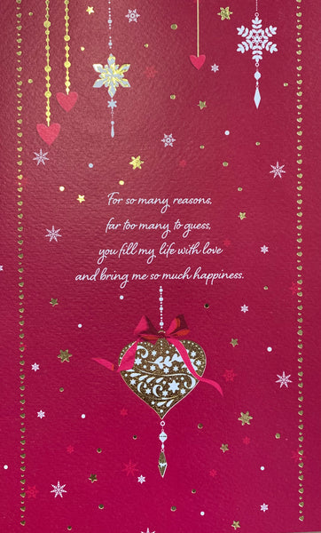 Wife Christmas Card – Hearts & Flowers, Large Greeting Card