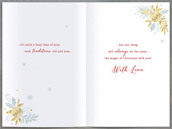 Wife Christmas card- hearts and flowers