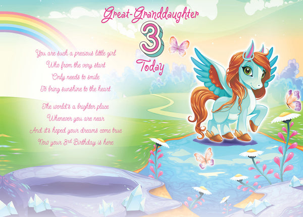Great-Granddaughter 3rd birthday card - unicorn