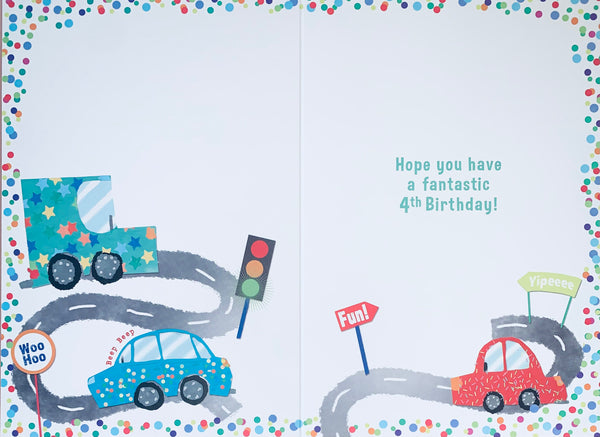 Age 4 birthday card- cars
