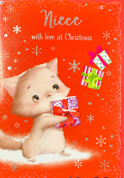 Niece Christmas card - cute Xmas kitten