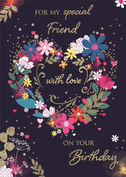 Friend birthday card for her- sparkling floral heart