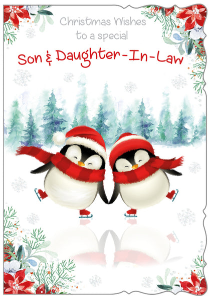 Son and Daughter-in-law Christmas card-cute penguins