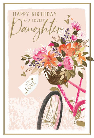 Daughter birthday card - bicycle and flowers