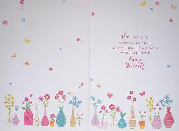 Niece birthday card - modern flowers design