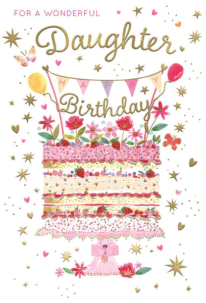 Daughter birthday card- beautiful cake and flowers