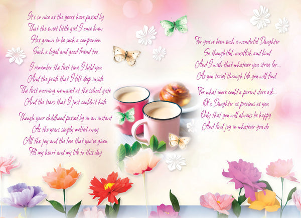 Daughter Birthday Card | Butterfly & Flowers Design | Glitter Finish | Long Sentimental Verse