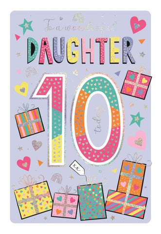 Daughter 10th birthday card - rainbow gifts