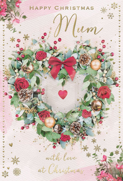 Mum Christmas card- festive floral wreath