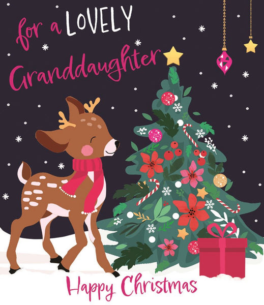 Granddaughter Christmas Card | Cute Reindeer Multicolour Foil Design