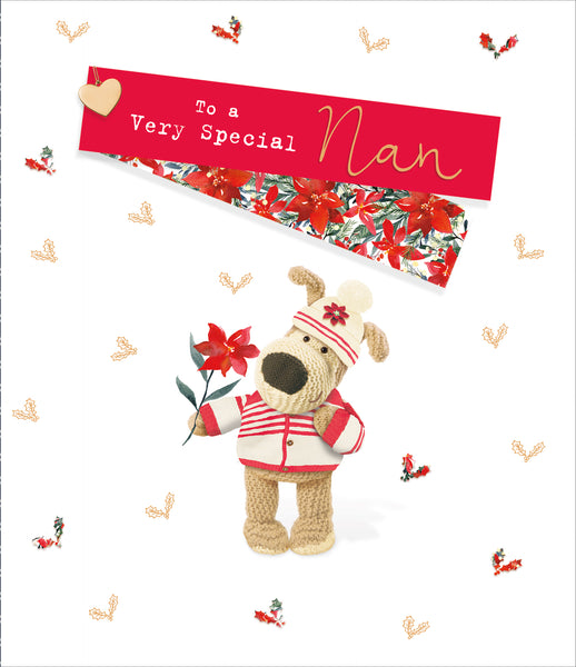 Nan Christmas card - Boofle holding flower