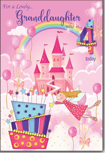 Granddaughter 4th birthday card- rainbow and fairy princess