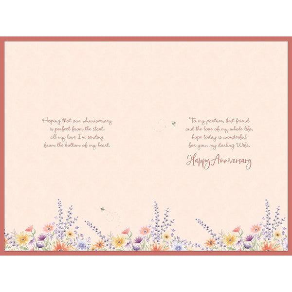 Wishing Well Wife Anniversary Card | Floral Heart Design | Golden Foil