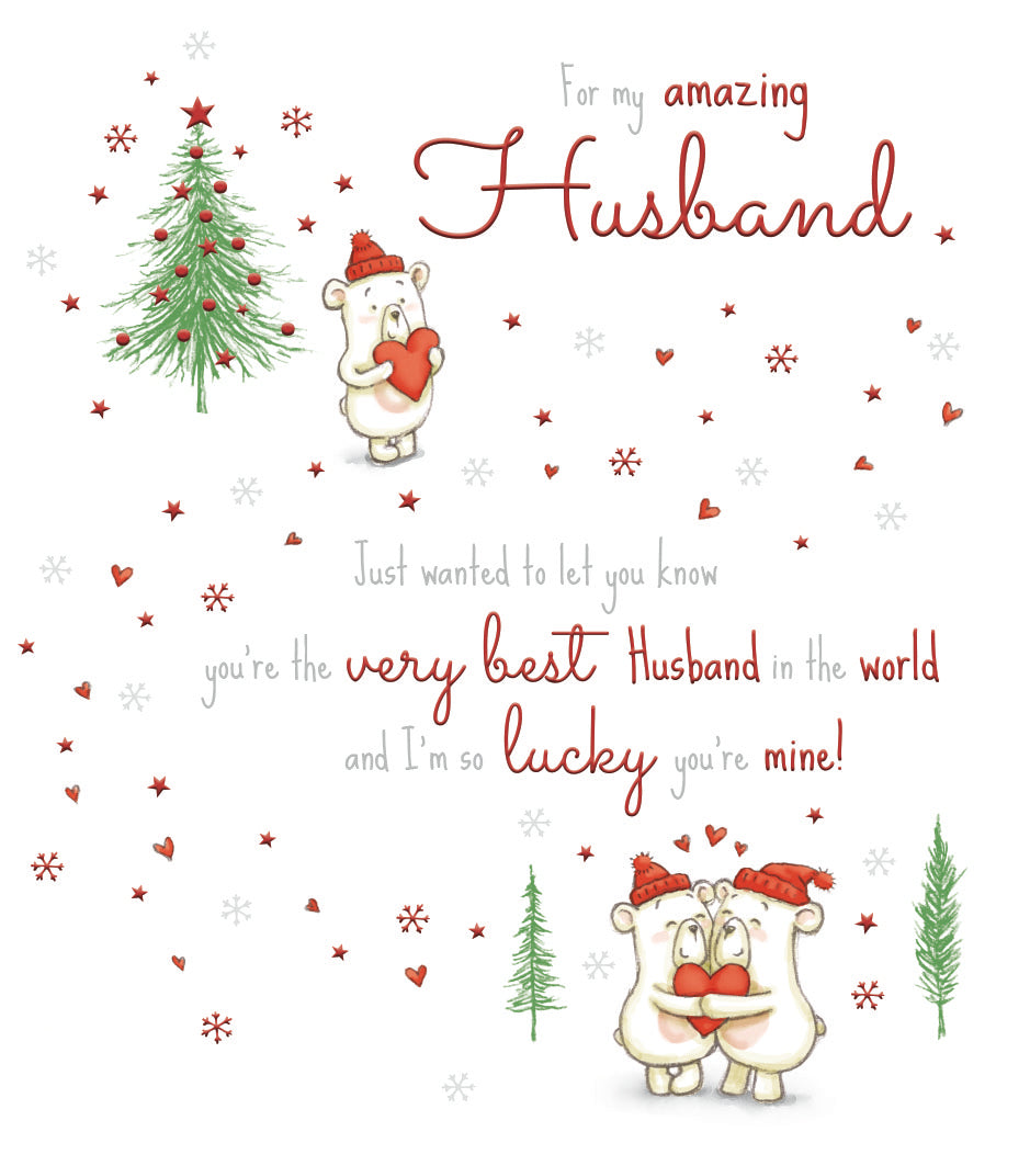 Husband Christmas card - cute cuddly bears