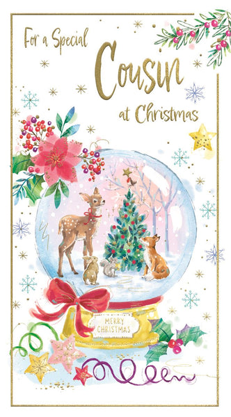 Cousin Christmas card - snow globe