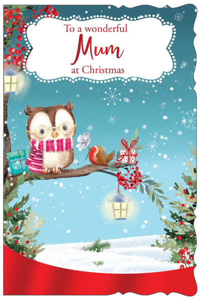 Mum Christmas card - festive owl