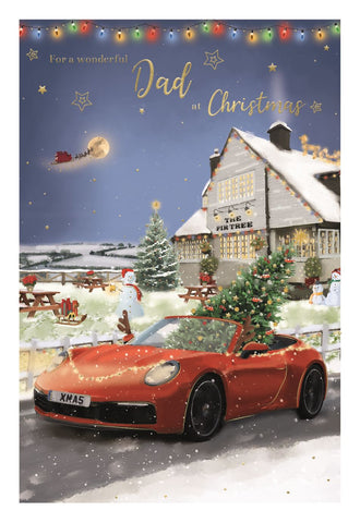 Dad Christmas card - car and Christmas tree