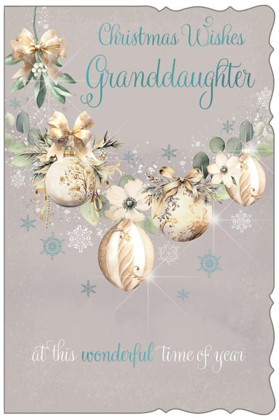 Granddaughter Christmas card - Xmas baubles