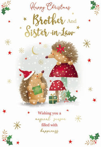 Brother and Sister-in-law Christmas card - cute hedgehogs
