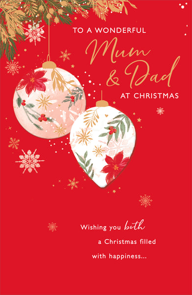 Mum and Dad Christmas card- Xmas baubles