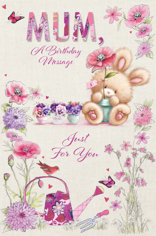 Mum birthday card - cute bear with flower